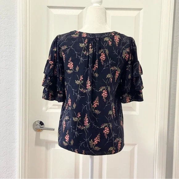 Rebecca Taylor Ivie Silk Fleur Sprig Floral Print Jacquard Top Size 4 - Picture 7 of 13